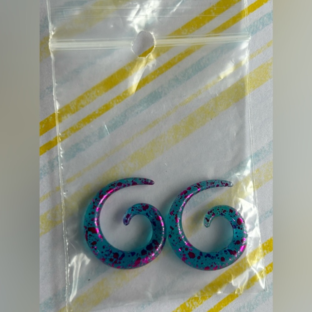 Blue with Pink Sparkles Spiral Gauge Earrings